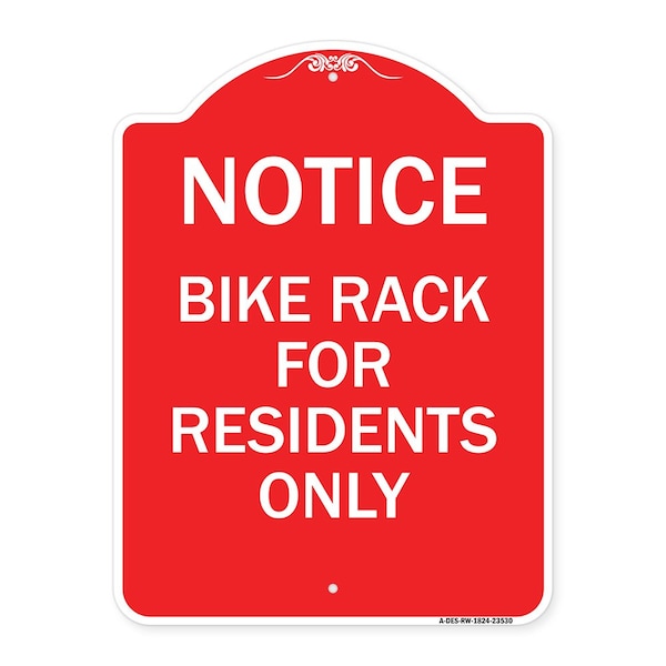 Sign Bike Rack for Residents Only, Red & White Aluminum Sign, 18" x 24", RW-1824-23530